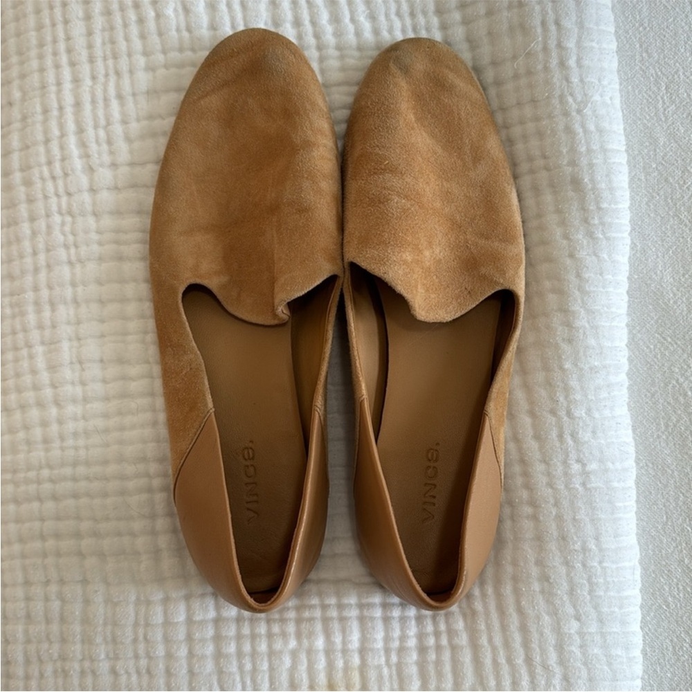 Vince Marley Venetian Loafer in ‘Roasted Cashew’ Suede & Leather Shoes Size 9